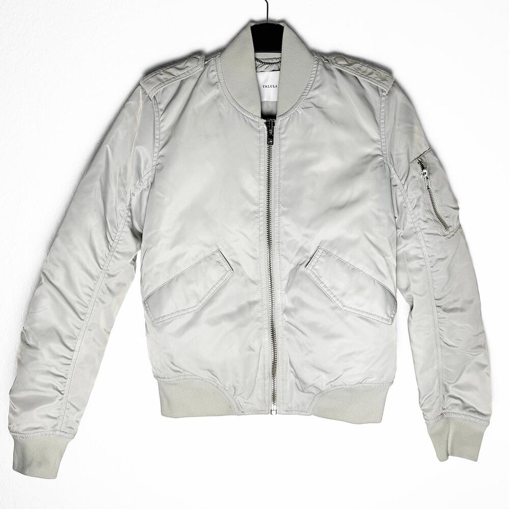 Aritzia Talula Women's Whitby Bomber Flight Jacket Light Dove Gray Contemporary